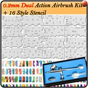 Dual Action Airbrush +16pcs Nail Craft Stencil B213  