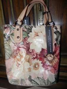NWT MAURIZIO TAIUTI leather vintage cream painted flower purse tote 