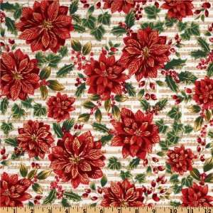 44 Wide Michael Miller French Holiday French Poinsetta White Fabric 