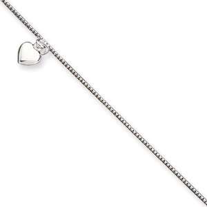  Puffed Heart Anklet in Silver, 9 Inch Jewelry