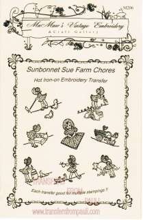 Sunbonnet Sue Farm Chores Hot Iron Embroidery Transfers 857690003367 