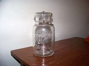 VINTAGE CLEAR GLASS BALL IDEAL MASON JAR W/WIRE  