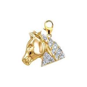  Horse Head, 14K Yellow Gold Diamond Charm Jewelry