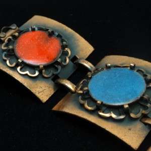 Unsigned Copper and Enamel Big Bracelet Arts & Crafts  
