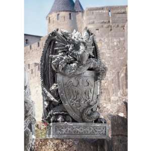   Medieval Gothic Dragon Shield Castle Statue Sculpture Figurine Home
