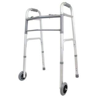 Ez2care Deluxe Two Botton Folding Walker with 5 Inch Wheels, Anodized 