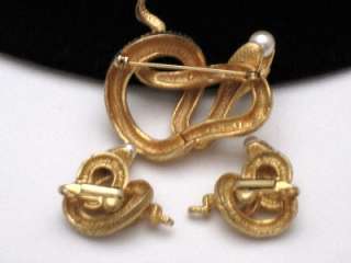MANDLE Vintage VERY RARE Brooch Earrings SET Snake Rhinestone  