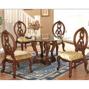  5pc Dining Set with Glass Top Table in Classic Cherry 