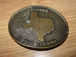 Vintage Texas is for Lovers Brass Belt Buckle TX 1970s  