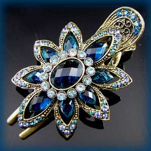  antiqued crystal rhinestone flower hair clamp clip 