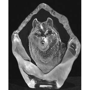 Standing Wolf Etched Crystal Sculpture by Mats Jonasson  