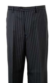 Zanetti Made in Italy 2 Button Black Pinstripe Flat Front Suit