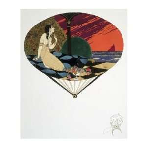 Paul Iribe   Fan Woman Seated On Pillow Looking At Sea Giclee  