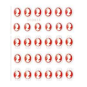 Iridescent Glitter Red & White Victorian Cameo Nail Stickers/Decals