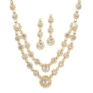  Mariell ~ Regal Gold Two Row Rhinestone Neck Set Jewelry
