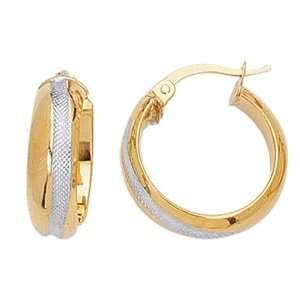  14K 2 Tone Gold Round Tube Hoop Earrings (20 mm) Jewelry