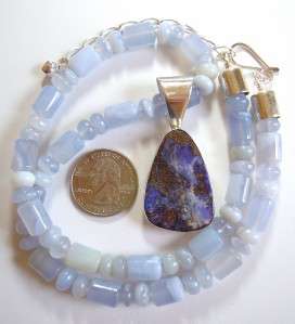 Jay King Blue Chalcedony Necklace w Boulder Opal Pendant Sterling 