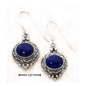  Sterling Silver Oval Lapis Cab In Etched Setting Earrings 