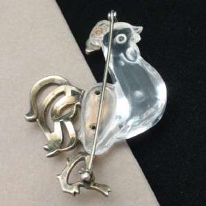 Jelly Belly Rooster Pin Vintage Unsigned Brooch Sterling Silver  