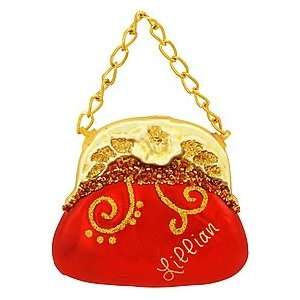  Personalized Red Purse With Gold Chain Glass Ornament 