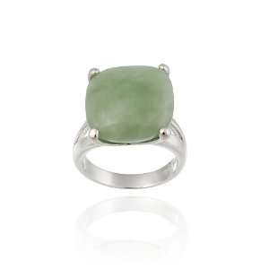    Sterling Silver and Green Jade Square 4 Prong Ring Jewelry