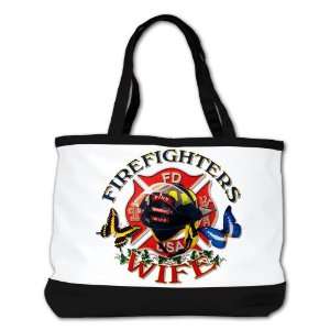   Purse (2 Sided) Black Firefighters Fire Fighters Wife with Butterflies