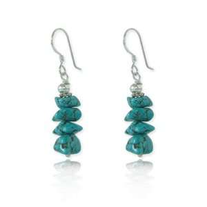    Sterling Silver Genuine Blue Turquoise Stone Chip Earrings Jewelry