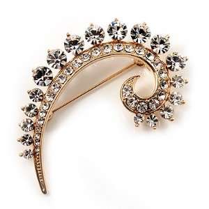  Gold Tone Swirl Diamante Brooch Jewelry