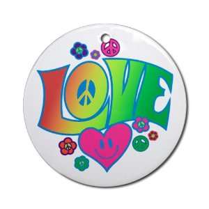  Ornament (Round) Love Peace Symbols Hearts and Flowers 