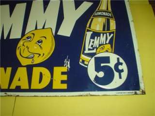 Vintage Lemmy Lemonade Embossed Advertising 5 cent Soda Metal Tin Sign 