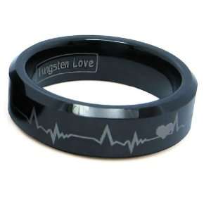  6mm Black Comfort Fit Tungsten Carbide Ring with Laser Forever Love 