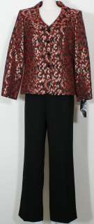 NWT KASPER Black Red Gold Tapestry Pant Suit 16  