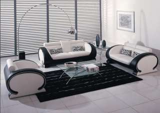 2811 MODERN White & Black Leather SOFA SeT loveseat chair contemporary 
