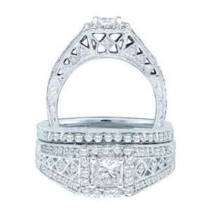  7/8 Carat Princess Diamond 14k White Gold Antique Bridal 
