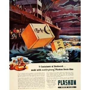  1943 Ad Plaskon Libbey Owens Ford Glass Glue Merchant Ship 