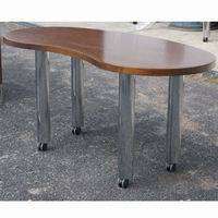 Vintage Helikon Wood Chrome Table Desk Kidney Shape  
