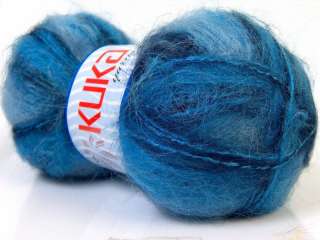 Lot of 4 x 100gr Skeins KUKA MAGIC MOHAIR (70% Mohair) Yarn Blue 