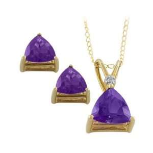   Trillion Cut Amethyst Necklace and Earrings Set Katarina Jewelry