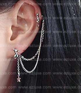 Korean K pop boa Long Music Note Star Two pin Earrings  