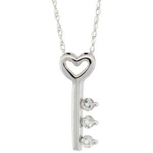   Key To My Heart Pendant, w/ Brilliant Cut White Topaz Stones Jewelry