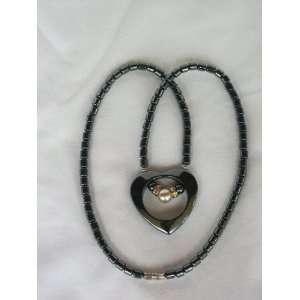  Polished Hematite Heart with 16 Hematite Necklace, 11.15 
