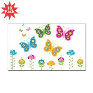  Sticker (Rectangle) (10 Pack) Retro Butterflies 
