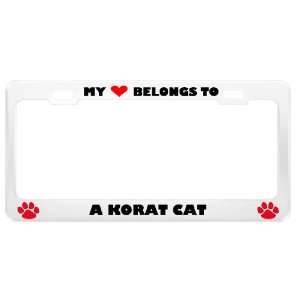 Korat Cat Pet White Metal License Plate Frame Tag Holder