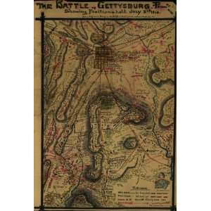 Civil War Map The Battle of Gettysburg Penna Showing positions held 
