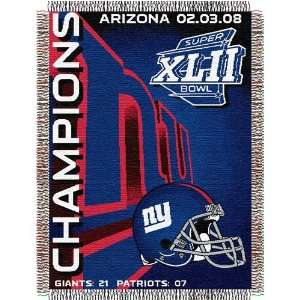 Super Bowl 42 Champions New York Giants Woven Tapestry Throw Blanket 