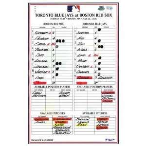  Blue Jays at Red Sox 5 20 2009 Game Used Lineup Card 