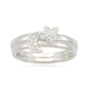  Sterling Silver Star and Moon Stackable Diamond Ring (0.03 