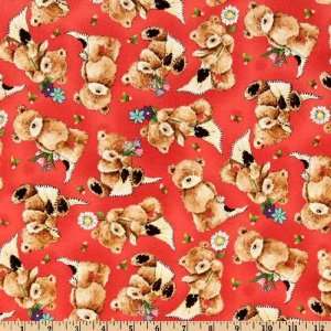  44 Wide Popcorn The Bear Cuddly Red Fabric By The Yard 