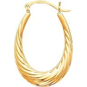  14K Gold Twisted Oval Hollow Hoop Earrings Jewelry B 