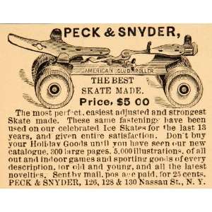  1885 Ad Peck Snyder Roller Skate Club Sporting Goods NY 